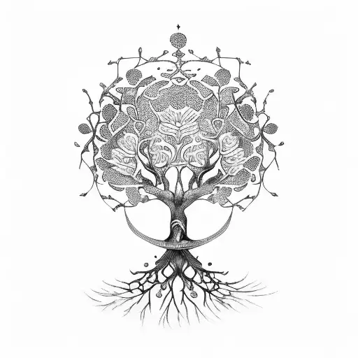 tree of life with flowers and dna tattoo design idea