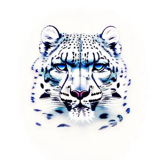 A majestic snow leopard perched on a mountain peak tattoo design idea