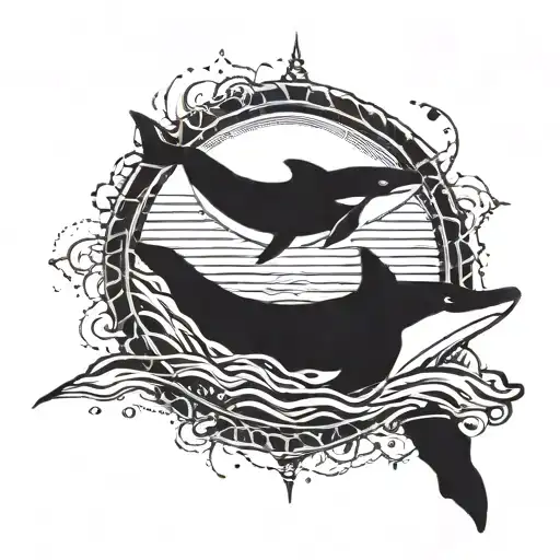 A tattoo divided in the midle by a vertical line with a wolf on one side and a killer whale on the other side tattoo design idea