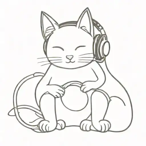 An intricate tattoo featuring a cat wearing headphones, with a crochet hook and yarn in its paws tattoo design idea