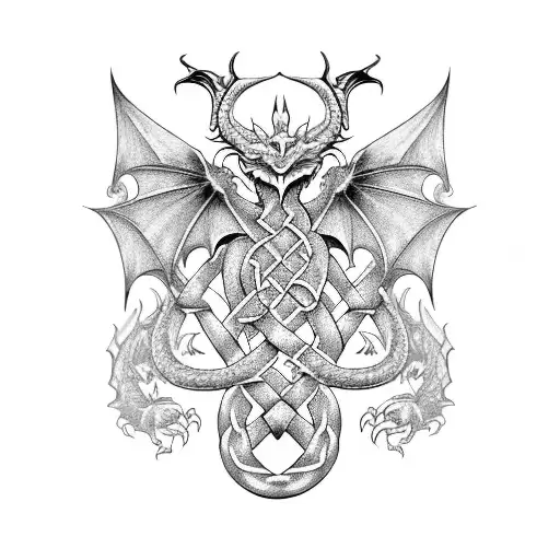 Welsh Dragon wrapped in Celtic knotwork tattoo design idea