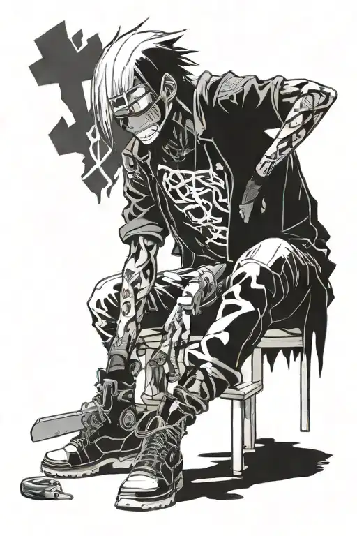 power x pochita from chainsaw man sitting tattoo design idea