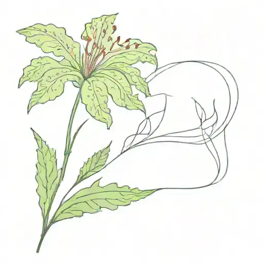 Fern and red spider lily flower tattoo design idea