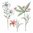 Fern and red spider lily flower tattoo design idea