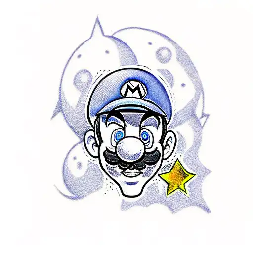Super mario and the magic mushroom from its mysterious box tattoo design idea