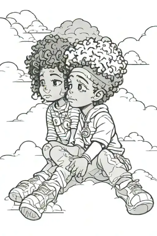 Riley and huey freeman sitting beneath the clouds tattoo design idea
