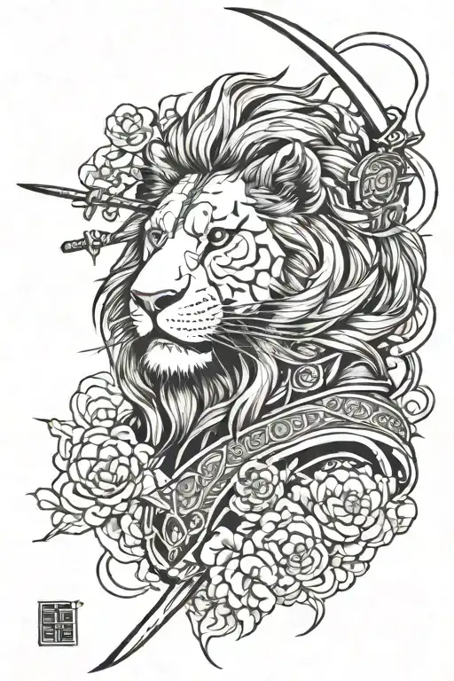 lion and samurai tattoo design idea
