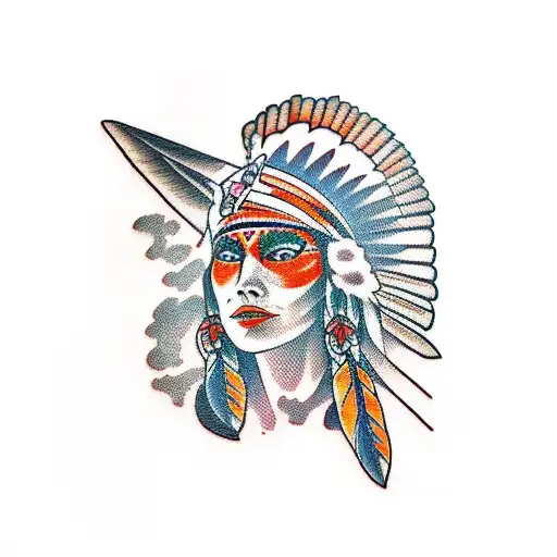 gif Native American cowgirl and oranges  tattoo design idea