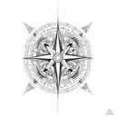 A dotwork tattoo featuring intricate geometric patterns inspired by hiking trails, with a compass rose in the center. tattoo design idea