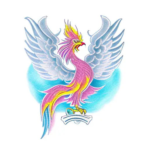 A symbolic representation of breast cancer awareness with a phoenix transforming into a pink ribbon tattoo design idea