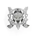 tattoo design on forearm of the Norse creatures 'hati and skoll' with younger futhark runes wrapping around the wrist tattoo design idea