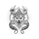 tattoo design on forearm of the Norse creatures 'hati and skoll' with younger futhark runes wrapping around the wrist tattoo design idea