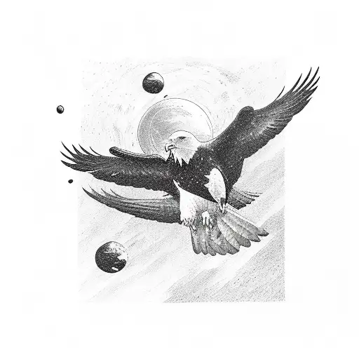 A Metro 6R4 floating in space with an eagle soaring above tattoo design idea