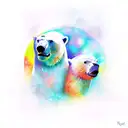 A majestic polar bear and killer whale swimming together under the vibrant colors of the Northern lights tattoo design idea