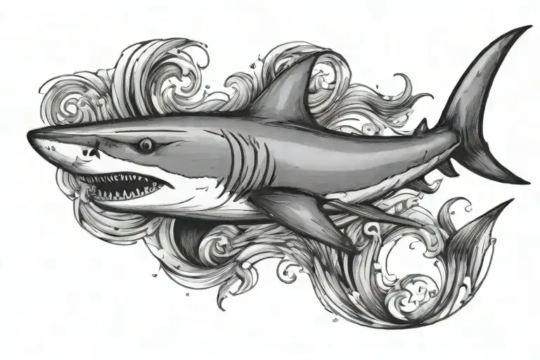 shark kayak floating tattoo design idea