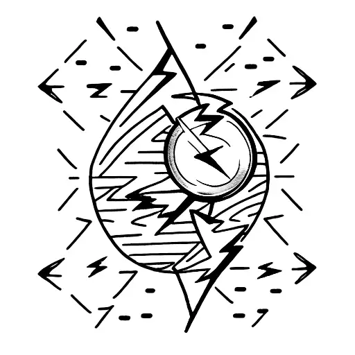 hourglass with a lightning bolt in the upper part and drops and water in the lower part tattoo design idea