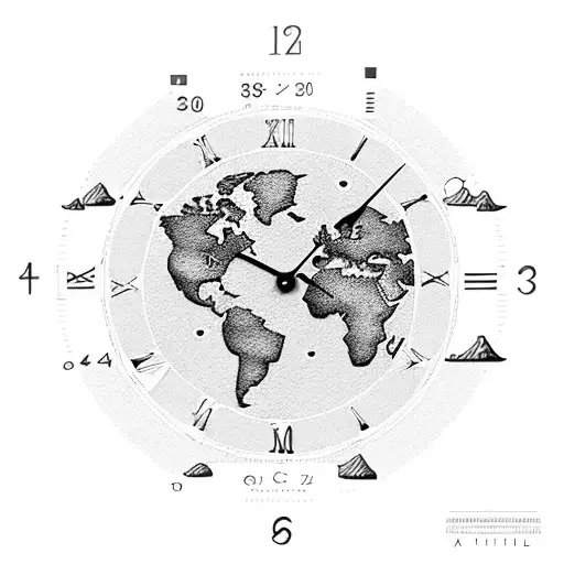 A combination of a world map and a clock, with each country represented by roman numerals for their respective time zones tattoo design idea