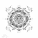 A dotwork mandala incorporating the zodiac signs of Pisces, Virgo, and Libra tattoo design idea