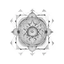 A dotwork mandala incorporating the zodiac signs of Pisces, Virgo, and Libra tattoo design idea