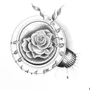 lightbulb with septmers birt flower in the middle and writing that says let your light shine tattoo design idea