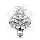 lightbulb with septmers birt flower in the middle and writing that says let your light shine tattoo design idea