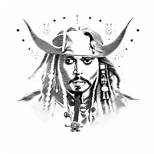  Jack sparrow with pinocchio nose tattoo design idea