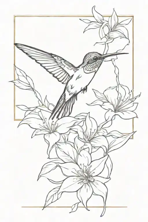 humming bird eating tattoo design idea