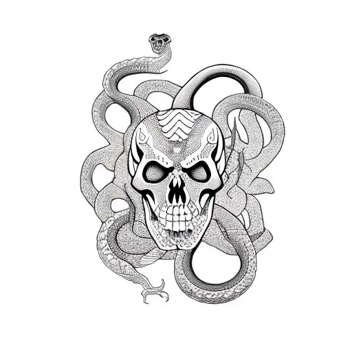 Snake with a skull as it's home tattoo design idea