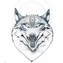 tribal wolf head howling at the moon tattoo design idea