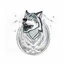 tribal wolf head howling at the moon tattoo design idea