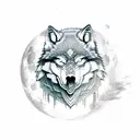 tribal wolf head howling at the moon tattoo design idea