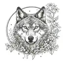 A dreamy design featuring two wolves in a mystical forest setting, with a Native American girl playing a flute amidst a field of wildflowers, all rendered in dotwork to create a mesmerizing and detailed look tattoo design idea