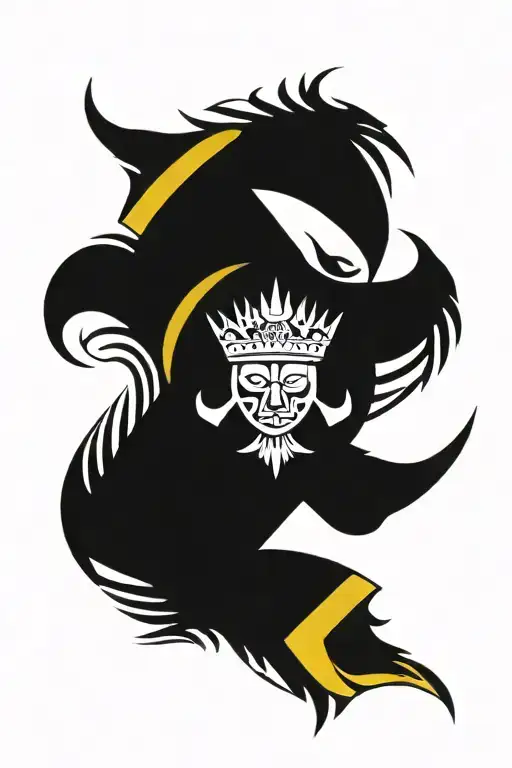 Barbados trident symbol, Guyana flag and angle wings tattoo design idea