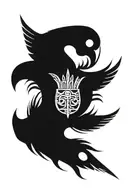 Barbados trident symbol, Guyana flag and angle wings tattoo design idea