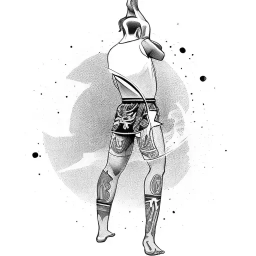 A muay thai fighter executing a devastating knee strike tattoo design idea