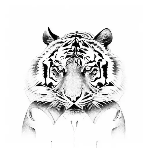 A fierce tiger surrounded by muay thai symbols tattoo design idea