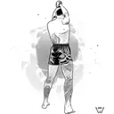 A muay thai fighter executing a devastating knee strike tattoo design idea