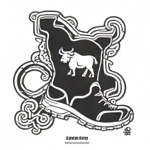 A minimalist tattoo of a hiking boot with the Chinese zodiac ox symbol subtly integrated into the design tattoo design idea
