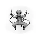 Spider-Man playing a guitar in a blackwork style tattoo design idea