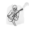 Spider-Man playing a guitar in a blackwork style tattoo design idea