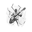 Spider-Man playing a guitar in a blackwork style tattoo design idea