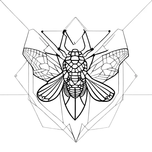 Interlocking geometric shapes forming a cicada silhouette tattoo design idea