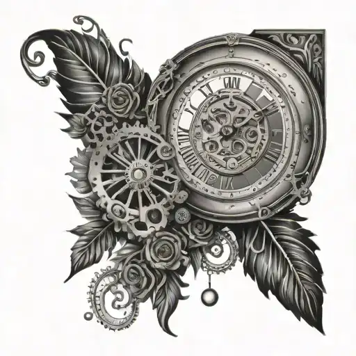 An intricate design of a grandfather clock with gears and hands symbolizing the passage of time and longing for memories tattoo design idea