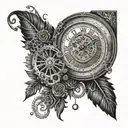 An intricate design of a grandfather clock with gears and hands symbolizing the passage of time and longing for memories tattoo design idea