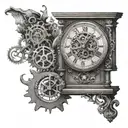 An intricate design of a grandfather clock with gears and hands symbolizing the passage of time and longing for memories tattoo design idea