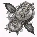 An intricate design of a grandfather clock with gears and hands symbolizing the passage of time and longing for memories tattoo design idea
