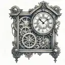 An intricate design of a grandfather clock with gears and hands symbolizing the passage of time and longing for memories tattoo design idea