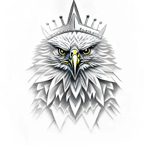 A regal blackwork eagle with a crown and a menacing aura, representing the combination of prestige and wickedness tattoo design idea