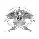 A regal blackwork eagle with a crown and a menacing aura, representing the combination of prestige and wickedness tattoo design idea