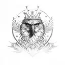 A regal blackwork eagle with a crown and a menacing aura, representing the combination of prestige and wickedness tattoo design idea